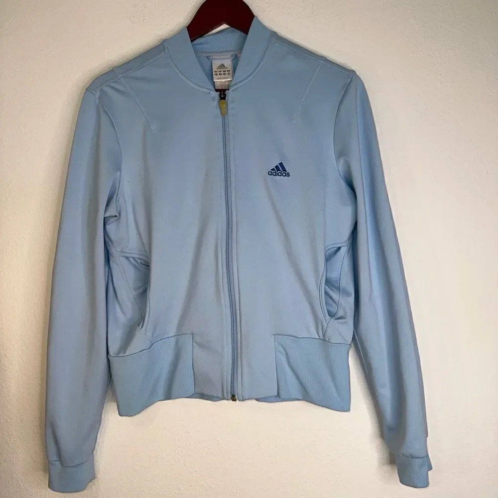 Adidas Women’s Medium Solid‎ Baby Blue Y2K Lightweight Full Zip Track Jacket